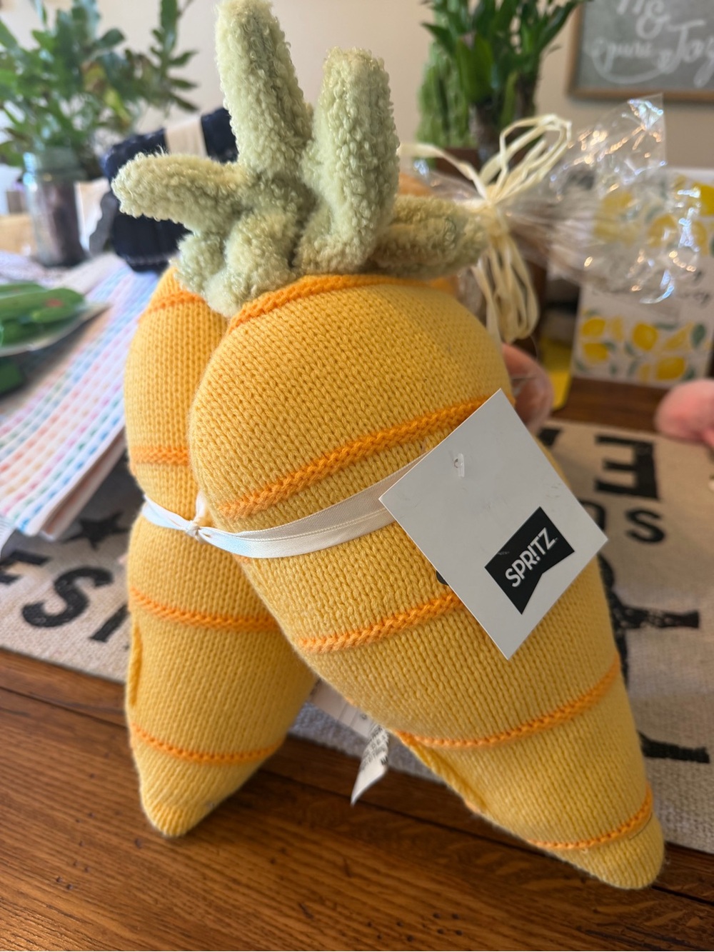 Spritz Yellow Knit Carrot Trio with Green Tops